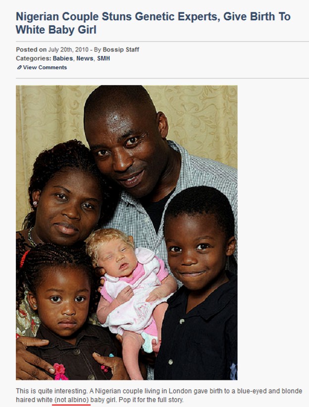 As a reminder: When this Nigerian couple gave birth to their Albino baby gi...